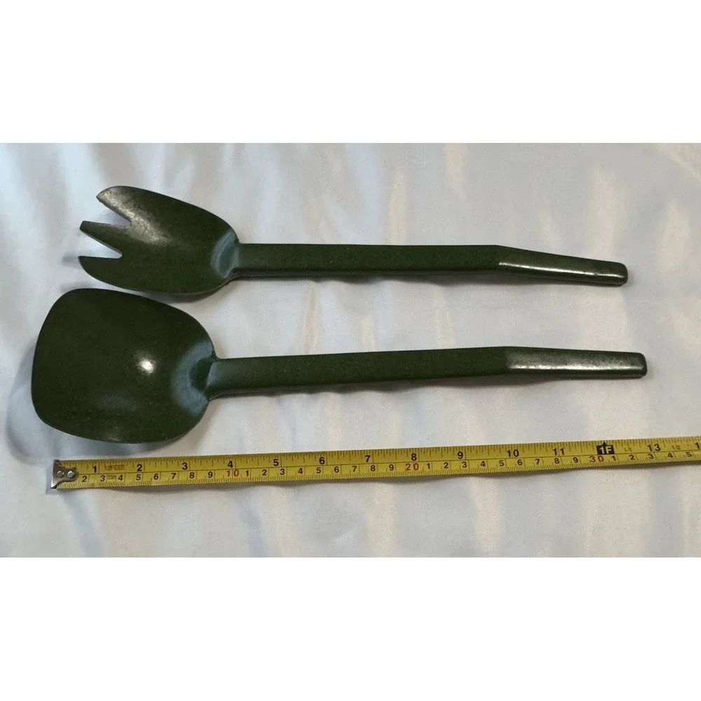 Vintage Flintwood Salad Serving Spoon Fork Set Green Speckled Melamine MCM